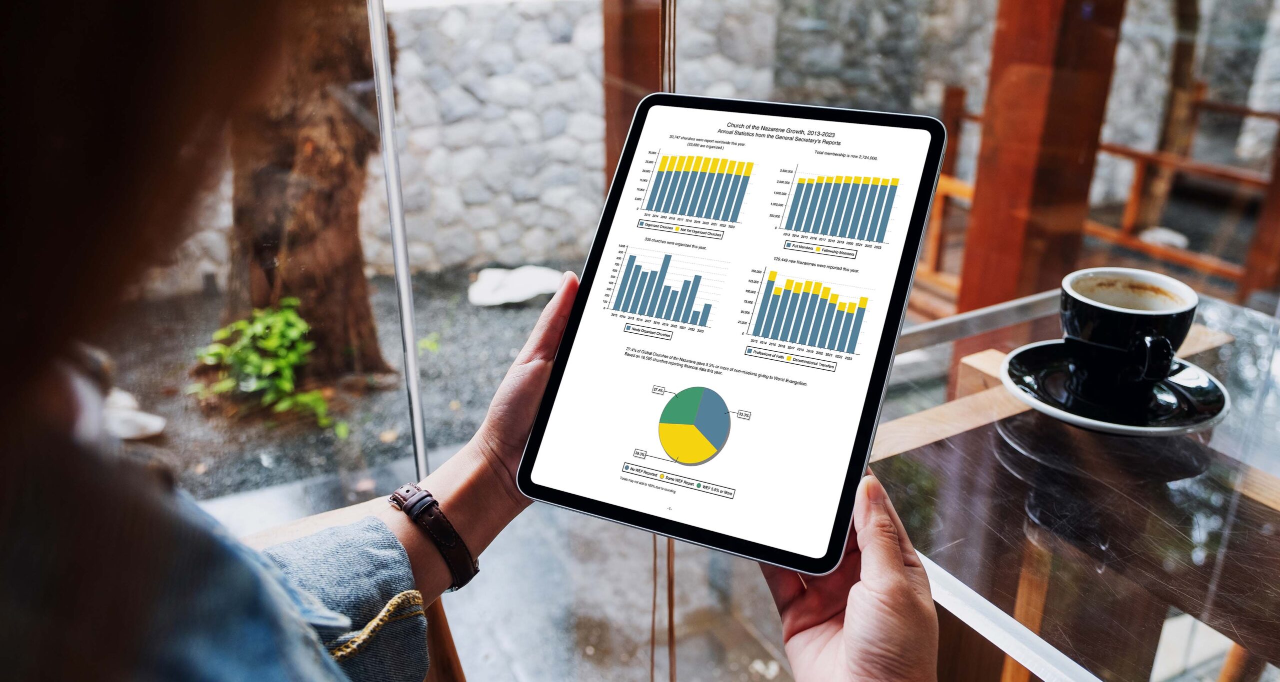 Mockup image of a woman holding digital tablet with blank white